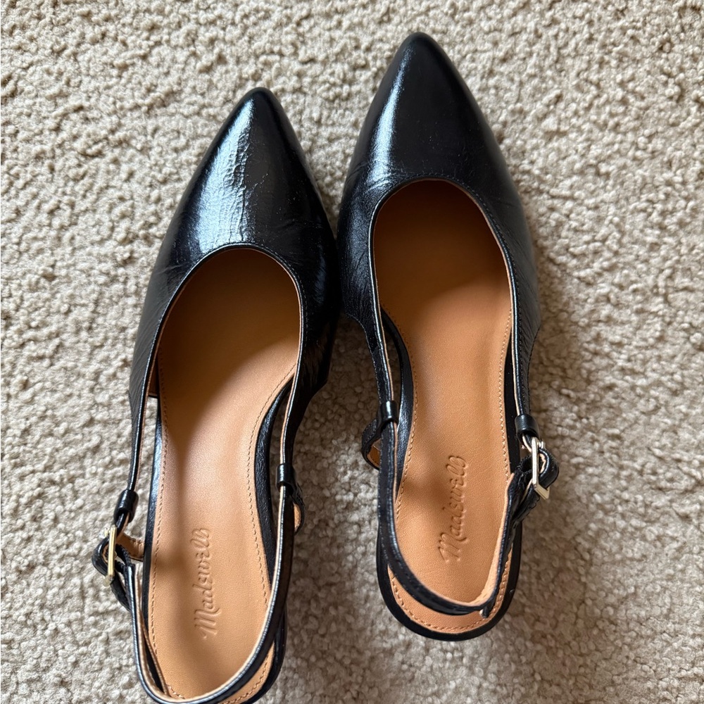 Women's Black Leather Slingback Shoes Madewell